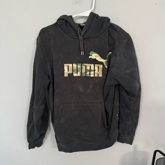 PUMA Camouflage Logo Hoodie Hooded Sweatshirt Men's Size Small Black w/ Camo - Picture 1 of 6